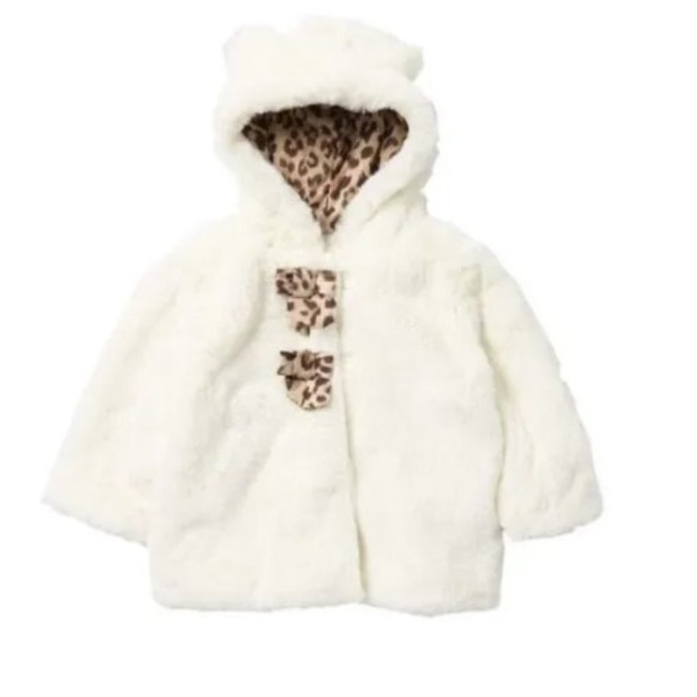 Jessica Simpson Girls Faux Fur Jacket with Ears & Leopard Print Inside I…